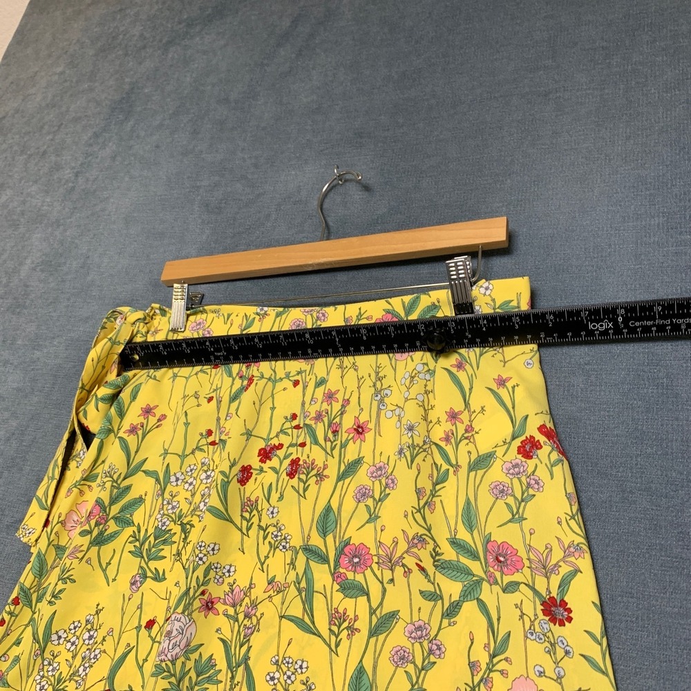 Loft Wrap Midi Skirt Womens 6 Yellow Floral High Low Tie Waist Summer Party Wear - Picture 7 of 13